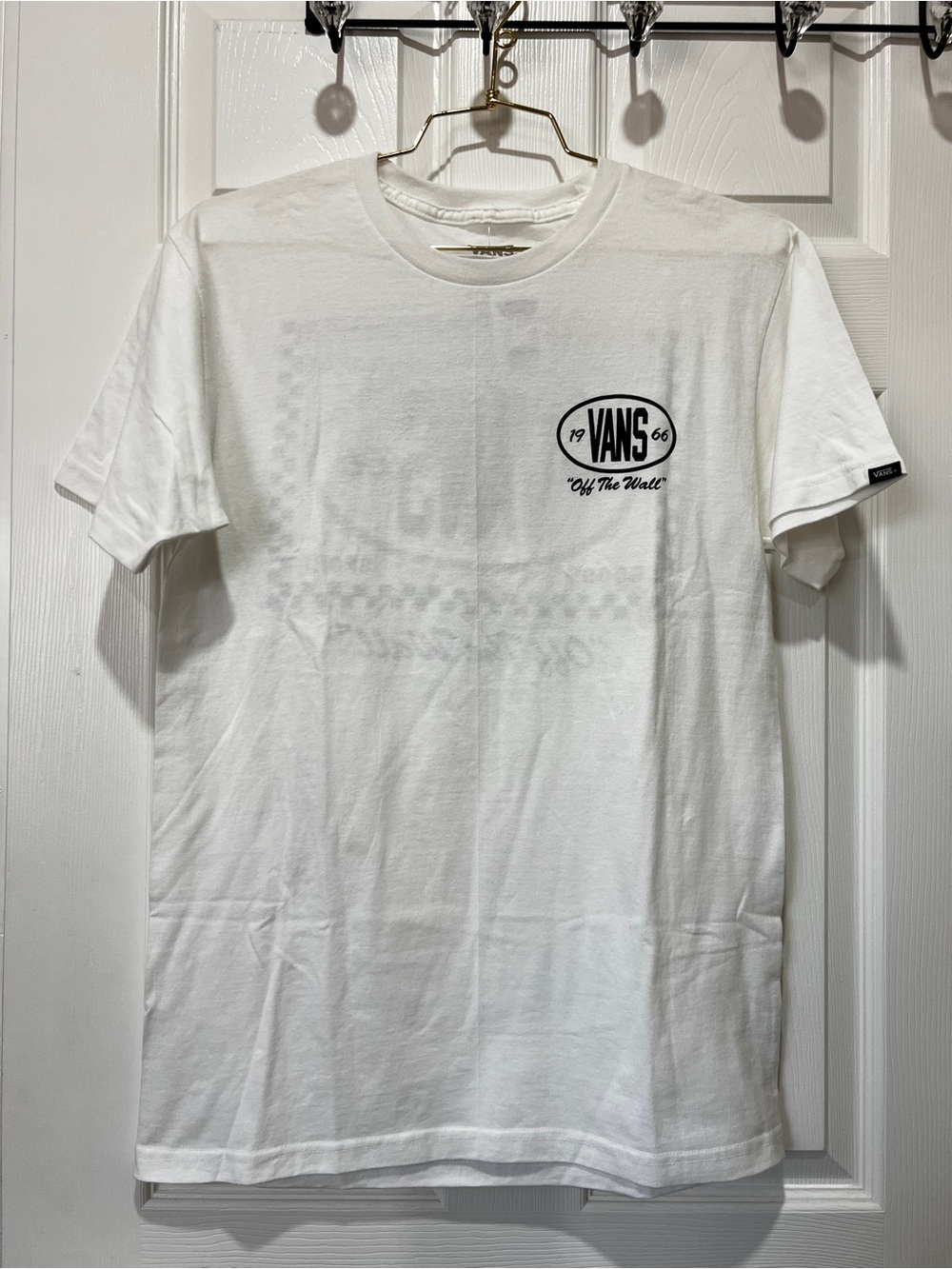 Vans Team Player Checker Tee Sz Small White Short Sleeve 100% Cotton Classic Fit